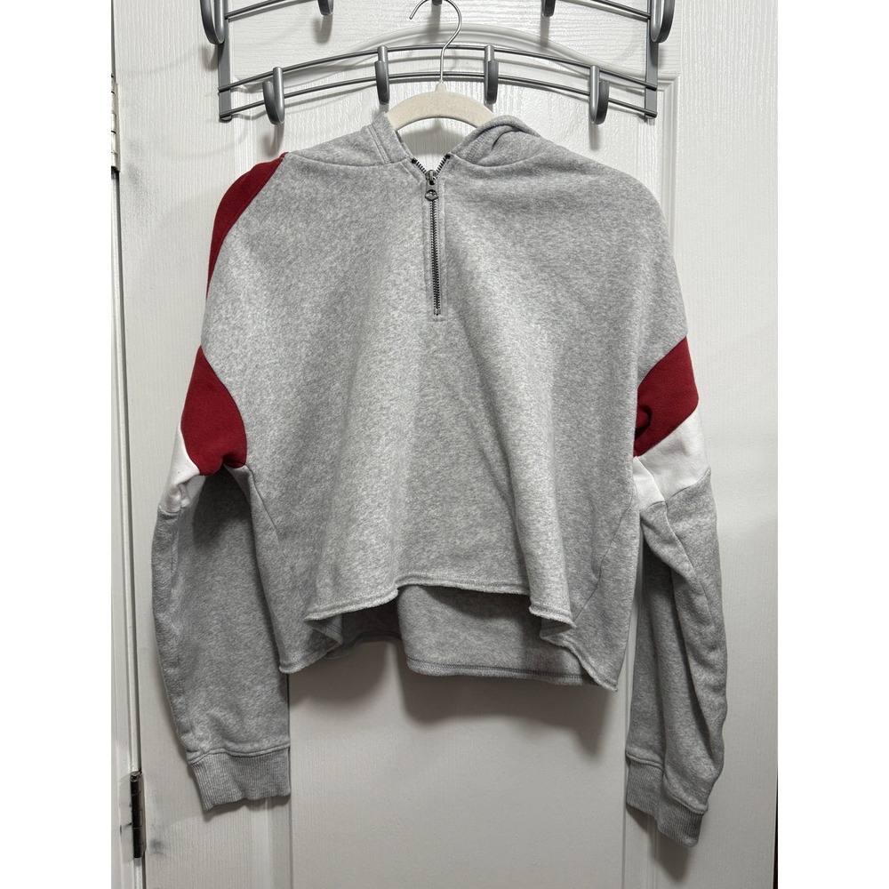 American Eagle Outfitters Gray Cropped Quarter Zip Hoodie‎ Colorblock Women's L